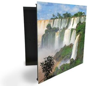 Glasdekor skříňka na klíče - velké vodopády v přírodě - Levé / Černá