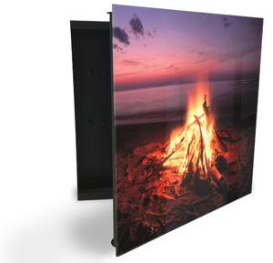 Glasdekor skříňka na klíče - oheň na pláži u moře - Levé / Černá