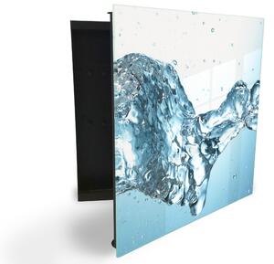 Glasdekor skříňka na klíče - vlna vody s kapkami na bílém podkladu - Levé / Černá