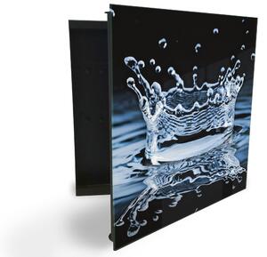 Glasdekor skříňka na klíče - střik vody z hladiny na černém podkladu - Levé / Černá