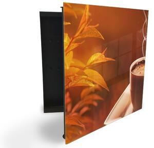Glasdekor skříňka na klíče - podzimní ranní káva - Levé / Černá