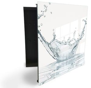 Glasdekor skříňka na klíče - stříkající voda z hladiny na bílém - Levé / Černá