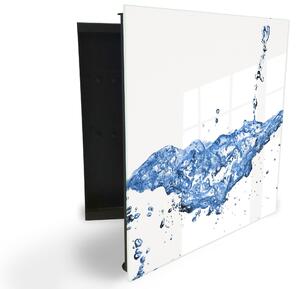 Glasdekor skříňka na klíče - stříkající modrá voda na bílém pozadí - Levé / Černá