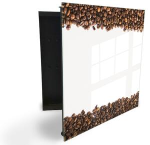 Glasdekor skříňka na klíče - horní a dolní řada kávové zrna na bílém - Levé / Černá