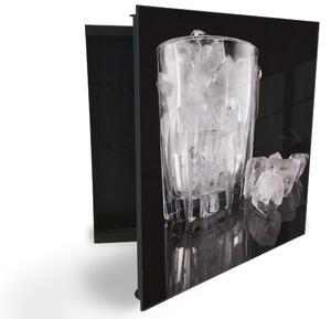Glasdekor skříňka na klíče - sklenice s ledem na černém pozadí - Levé / Černá