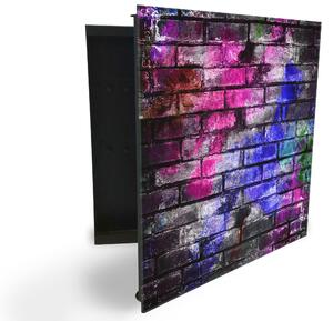 Glasdekor skříňka na klíče - barevná cihlová zeď na tmavém podkladu - Pravé / Černá