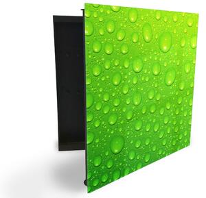 Glasdekor skříňka na klíče - kapky vody na zeleném skle - Pravé / Černá