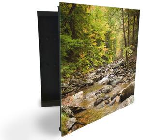 Gladekor skříňka na klíče - dlouhá řeka s kameny v lese - Pravé / Černá