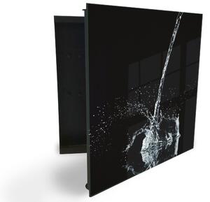 Glasdekor skříňka na klíče - stříkající voda na černém pozadí - Levé / Černá