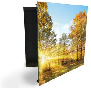 Glasdekor skříňka na klíče - idylický podzimní park a slunce - Levé / Černá