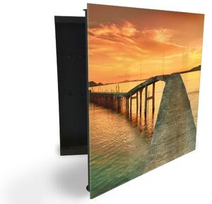 Glasdekor skříňka na klíče - východ slunce nad mořem molo popředí - Levé / Černá