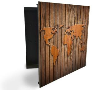 Glasdekor skříňka na klíče - dřevěná mapa světa - Levé / Černá