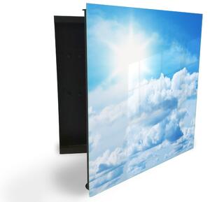 Glasdekor skříňka na klíče - mraky a slunce na obloze - Levé / Černá