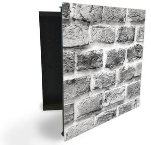 Glasdekor skříňka na klíče - stará černobílá cihlová zeď - Levé / Černá