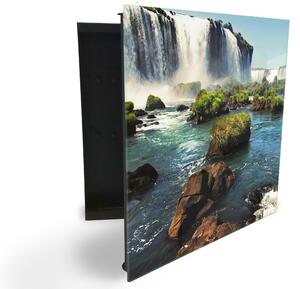 Glasdekor skříňka na klíče - krásné vodopády Iguazu - Levé / Černá