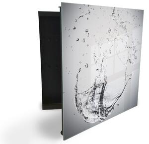 Glasdekor skříňka na klíče - šplouchání vody na šedém podkladu - Levé / Černá