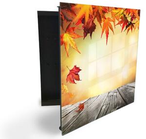 Glasdekor skříňka na klíče - podzimní pozadí a dřevěná prkna - Levé / Černá
