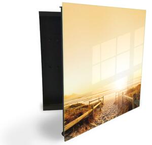 Glasdekor skříňka na klíče - zářivý západ slunce nad pláží - Levé / Černá