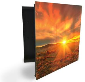 Glasdekor skříňka na klíče - pohled na hory, zářivý západ slunce - Levé / Černá