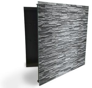Glasdekor skříňka na klíče - zeď štípaný šedý kámen - Levé / Černá