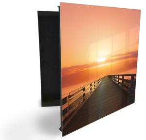 Glasdekor skříňka na klíče - most v západu slunce - Levé / Černá