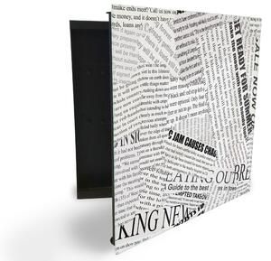 Glasdekor skříňka na klíče - design novinový papír - Pravé / Černá