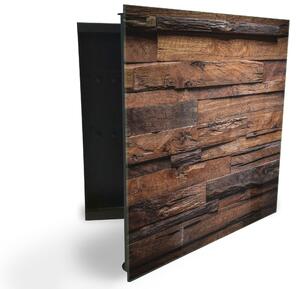 Glasdekor skříňka na klíče - design tmavé dřevo textura - Levé / Černá