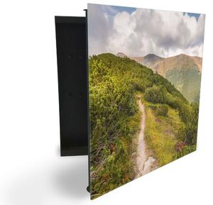 Glasdekor skříňka na klíče - lesní cesta v horách - Levé / Černá