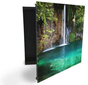 Glasdekor skříňka na klíče - vodopád Plitvická jezera - Levé / Černá