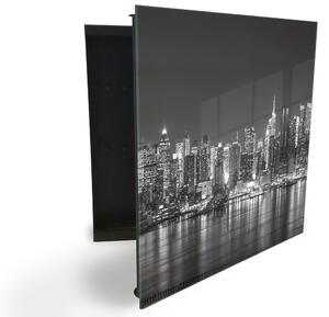 Glasdekor skříňka na klíče - černo bílé mrakodrapy New York - Levé / Černá