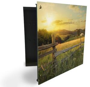 Glasdekor skříňka na klíče - letní louka při východu slunce - Levé / Černá