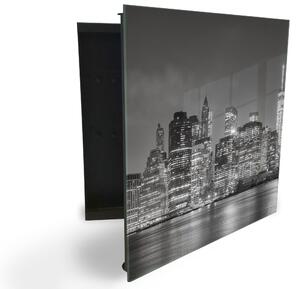 Glasdekor skříňka na klíče - černobílý Manhattan, New York - Levé / Černá