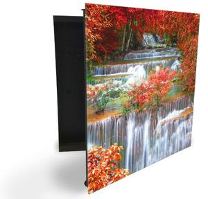 Glasdekor skříňka na klíče - podzimní listí a vodopády - Levé / Černá