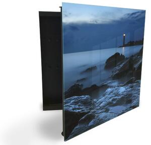 Glasdekor skříňka na klíče - noční moře a maják - Levé / Černá