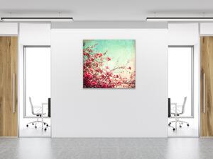 Obraz skleněný čtvercový keř růžové květy, nebe - 40 x 40 cm