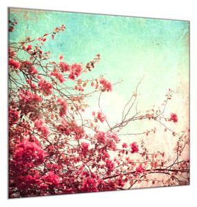 Obraz skleněný čtvercový keř růžové květy, nebe - 34 x 34 cm
