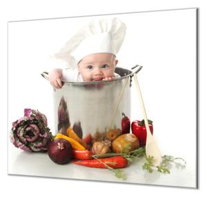 Ochranná deska dítě kuchař v hrnci - 40x40cm / Bez lepení na zeď