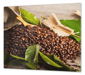 Ochranná deska zrna kávy, listí a tkanina - 52x60cm / S lepením na zeď