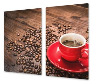 Ochranná deska káva a červený hrnek - 2x 52x30cm / S lepením na zeď