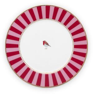 Pip Studio Love Birds stripes talíř Ø 17cm, červeno-růžový (dezertní talířek)