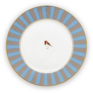 Pip Studio Love Birds stripes talíř Ø 17cm, modrý-khaki (dezertní talířek)