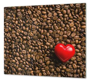 Kryt na sporák z tvrzeného skla zrna kávy a srdce - 50x70cm / S lepením na zeď