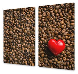 Ochranná deska ze skla zrna kávy a srdce - 52x60cm / S lepením na zeď