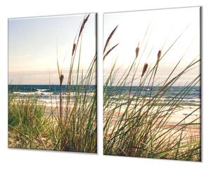Ochranný skelněný panel tráva na pláži a moře - 50x50cm