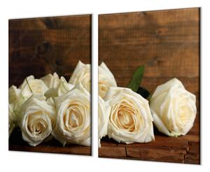 Ochranná deska bílý květ růže na dřevě - 52x60cm / S lepením na zeď