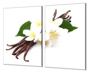 Ochranná deska vanilka a bílé květy - 52x60cm / S lepením na zeď