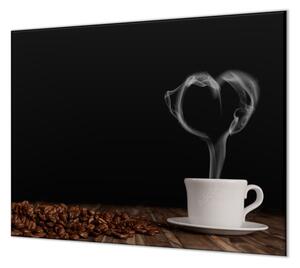 Ochranná deska káva, bílý hrnek se srdcem z kouře - 52x60cm