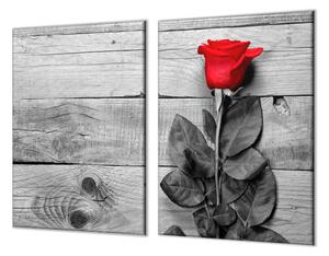 Ochranná deska červená růže na šedých prknech - 52x60cm / S lepením na zeď