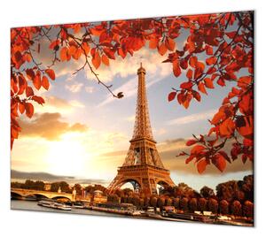 Ochranná deska podzimní Eiffelovka - 52x60cm / S lepením na zeď
