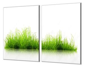 Ochranná deska zelená tráva na bílém podkladu - 52x60cm / S lepením na zeď